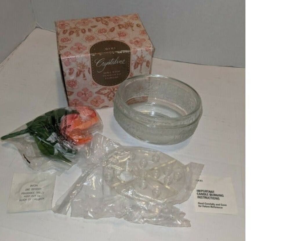 Vintage 1982 Avon Etched CRYSTALINE BOWL Odyssey-Fragranced Flowers Complete NB